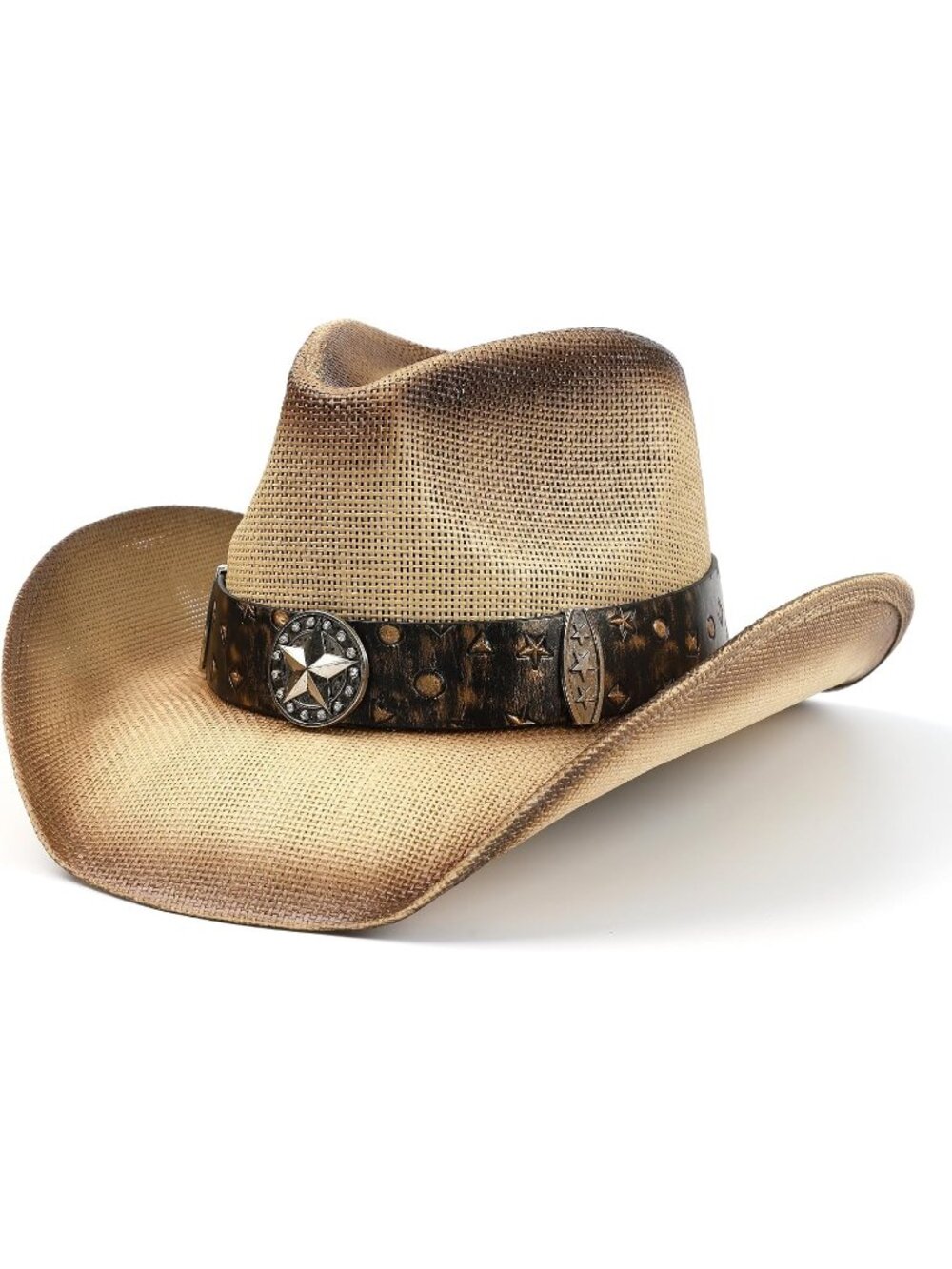Unisex Beige Start Straw Wide Brim Shapeable Chin Strap Cowboy Western Hat
